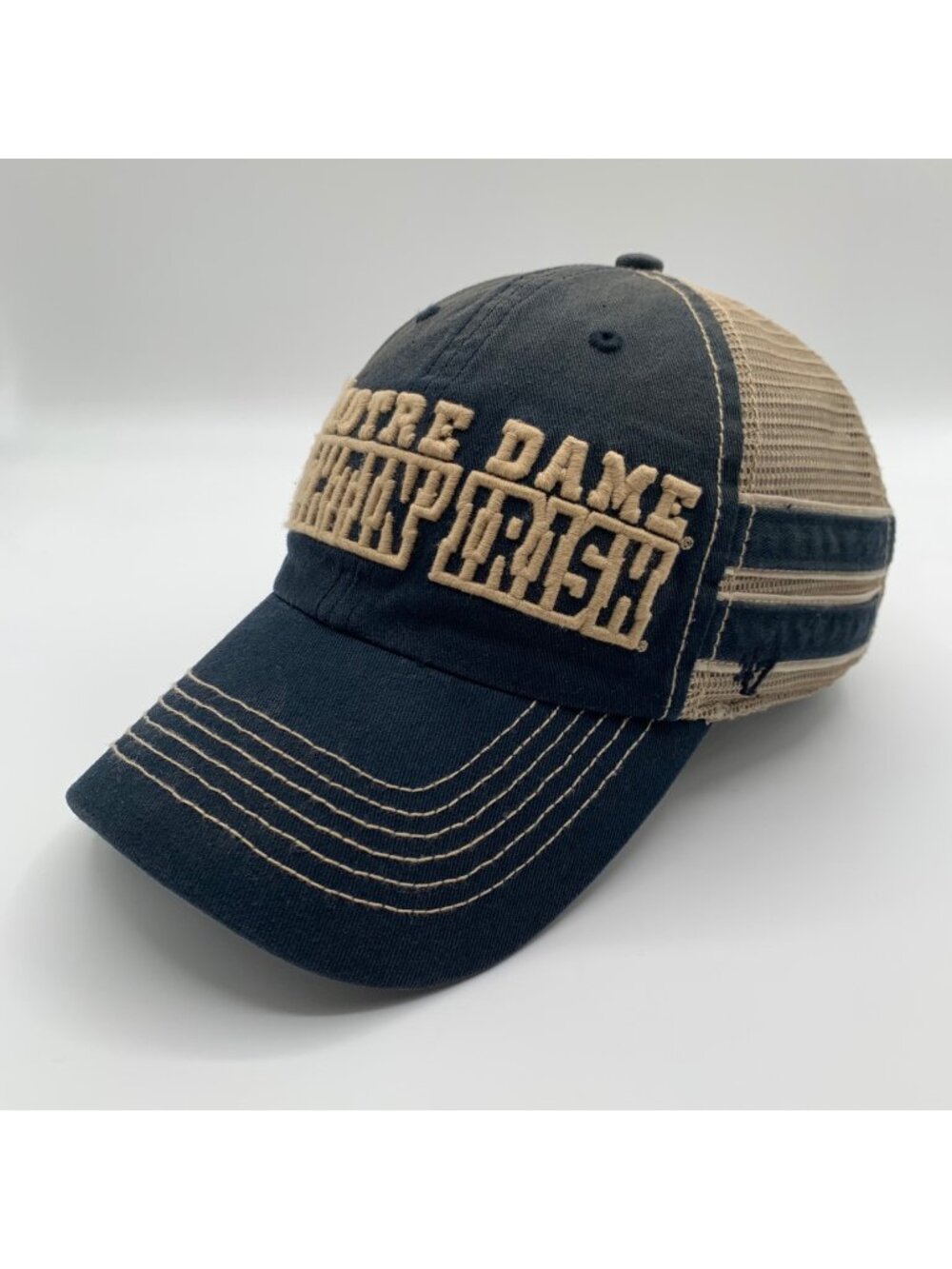 Notre Dame Fighting Irish Navy Blue Beige 47 Brand Clean Up Snapback Trucker Hat